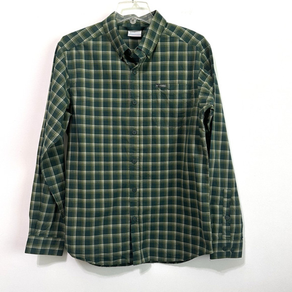 Columbia Shirt Mens S Green Plaid Long Sleeve Button Down‎ Pocket Casual Work